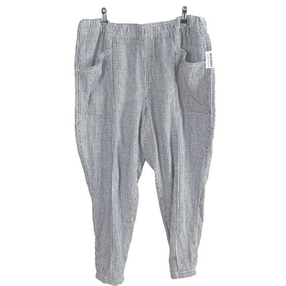 NEW Old Navy Sz XL High-Waisted Linen Blend Pull On Pants Blue Striped - Picture 2 of 9